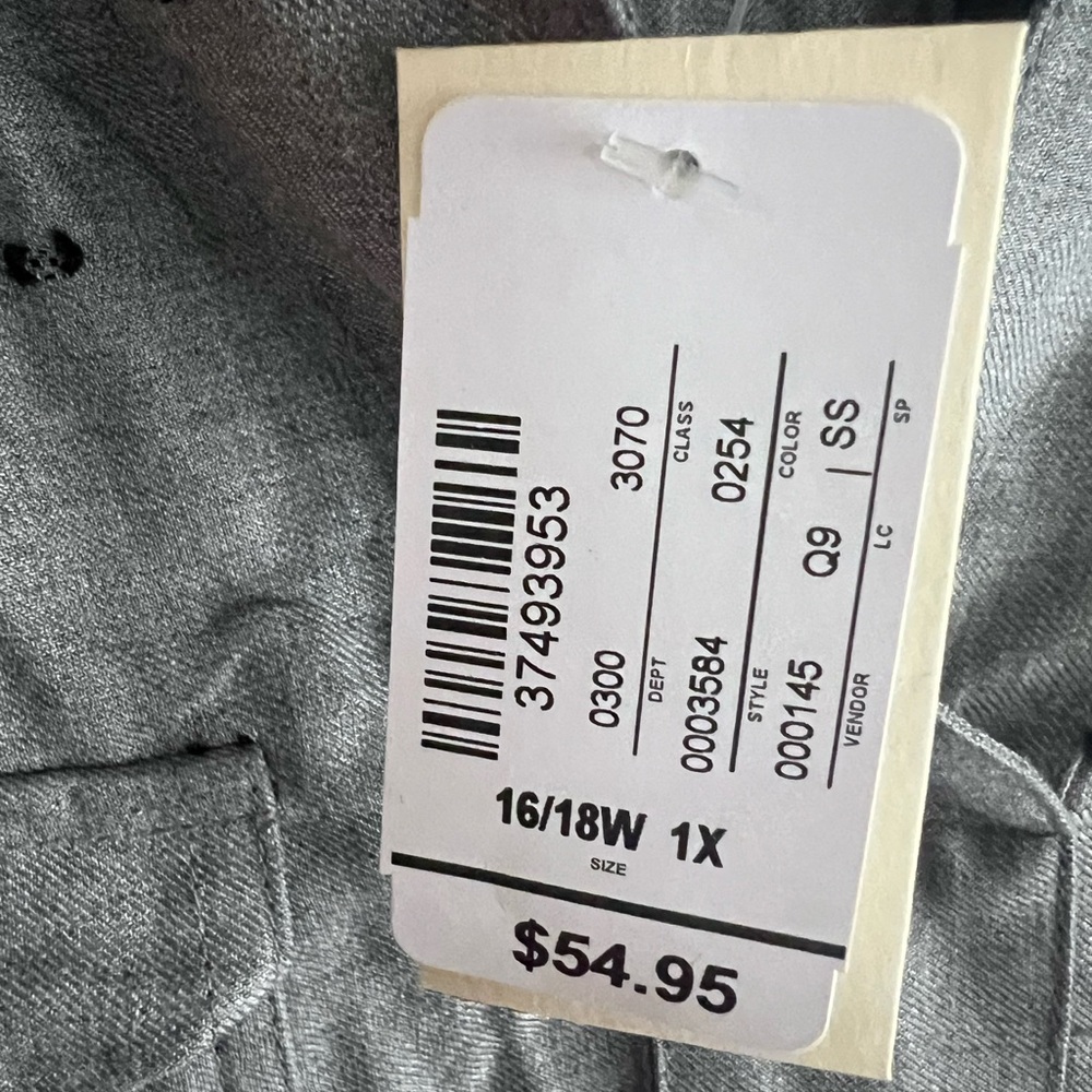 CJ Banks Gray Blouse with Relaxed Fit and Mandarin Collar - Picture 2 of 5
